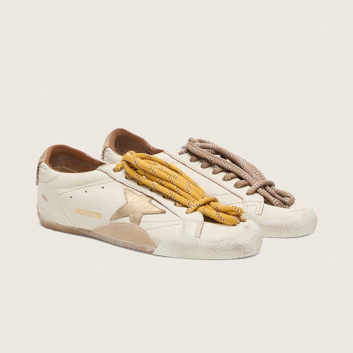 Golden Goose True-Star in white nappa leather with gold star and beige suede heel tab(Women's)