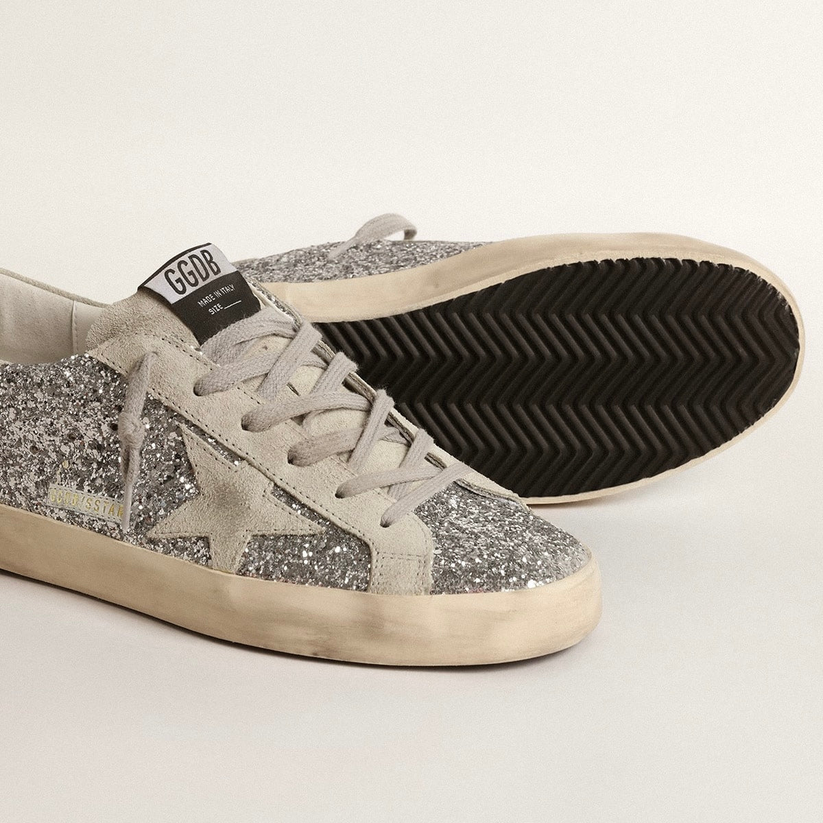 Golden Goose Super-Star Super-Star in silver glitter with ice-gray suede star(Women's)