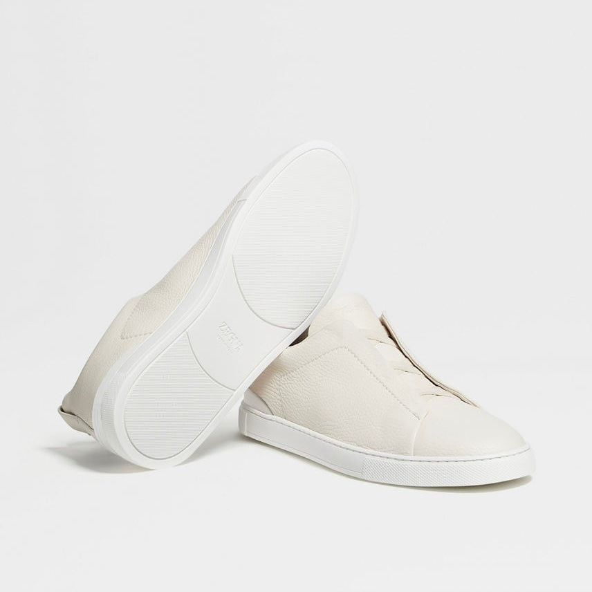 ZEGNA WHITE DEERSKIN TRIPLE STITCH™ SNEAKERS