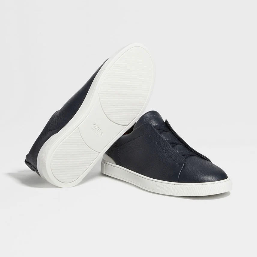 ZEGNA NAVY BLUE DEERSKIN TRIPLE STITCH™ SNEAKERS