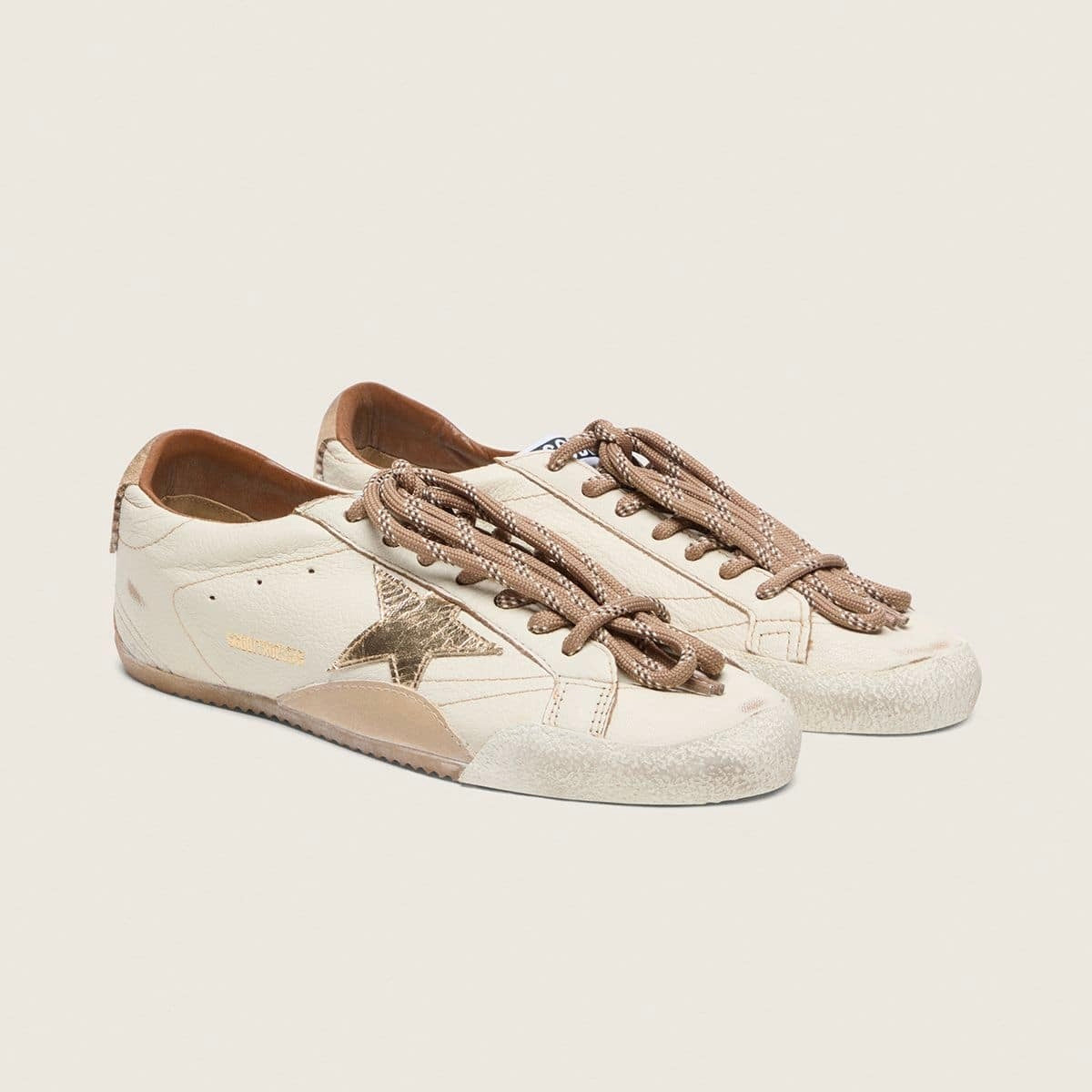 Golden Goose True-Star in white nappa leather with gold star and beige suede heel tab(Women's)