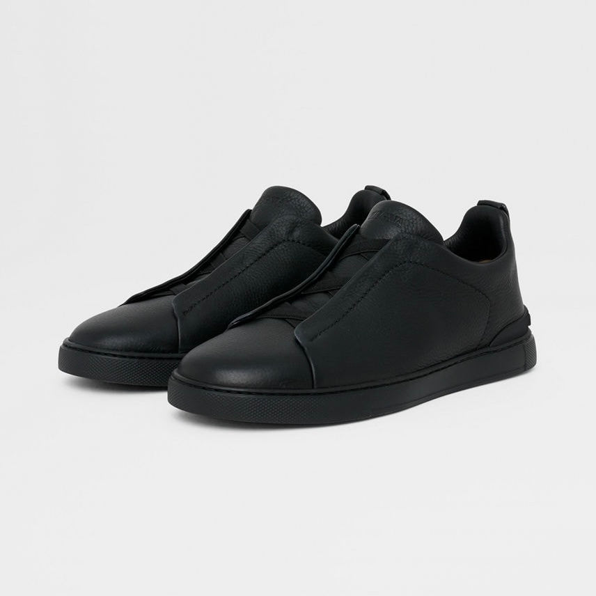 ZEGNA BLACK DEERSKIN TRIPLE STITCH™ SNEAKERS