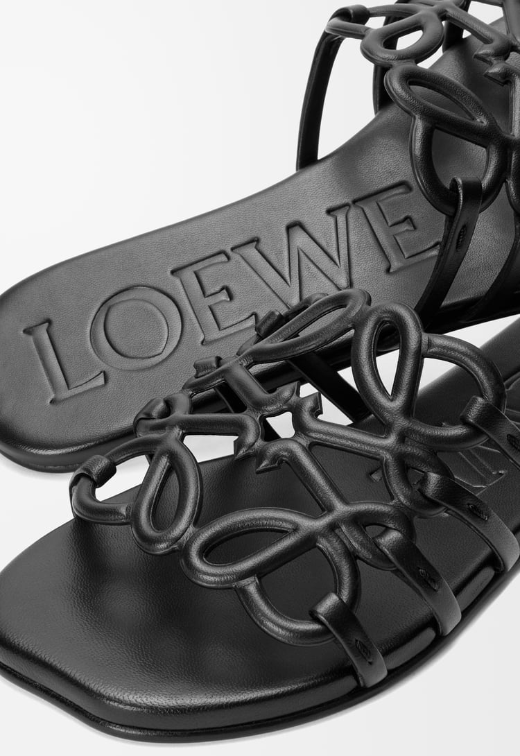 Loewe Petal Anagram leather slides 'All Black'