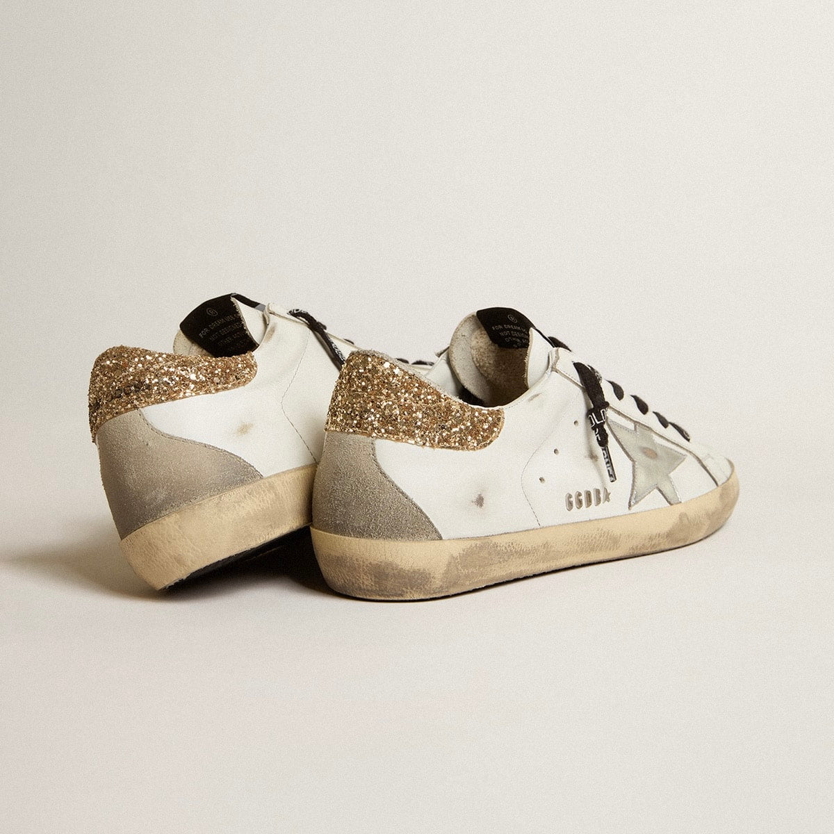 Golden Goose white leather Super-Star with glittery heel tab(Women's)