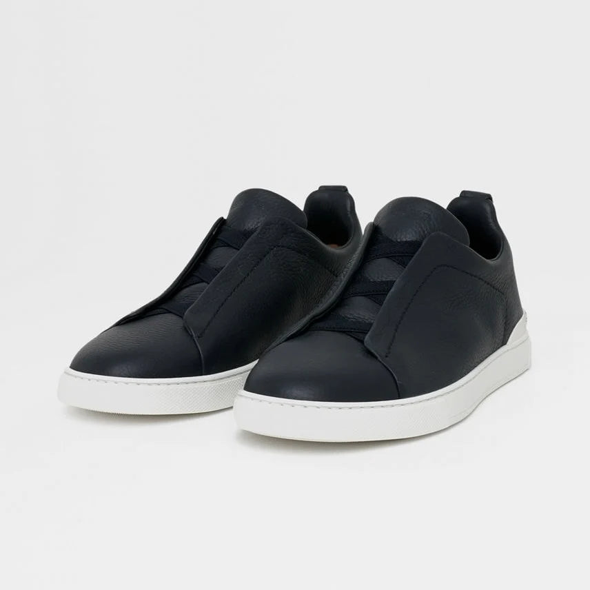 ZEGNA NAVY BLUE DEERSKIN TRIPLE STITCH™ SNEAKERS