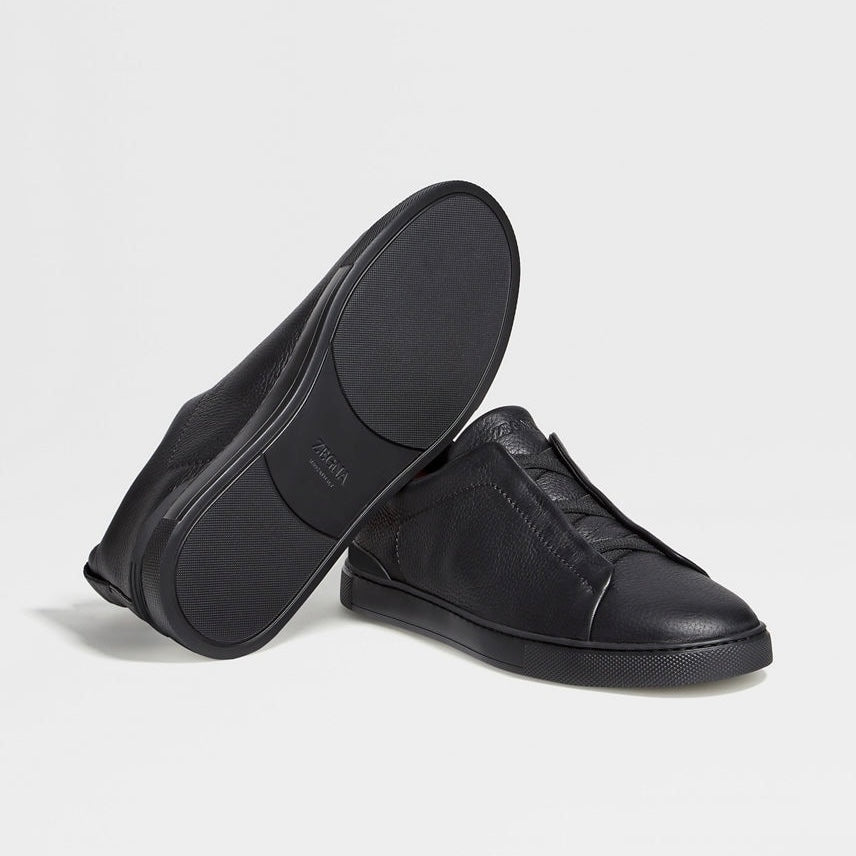 ZEGNA BLACK DEERSKIN TRIPLE STITCH™ SNEAKERS