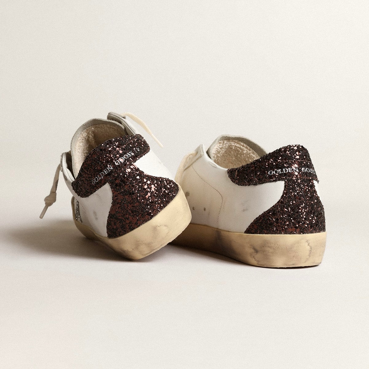 Golden Goose Super-Star with silver star and brown glitter heel tab(Women's)