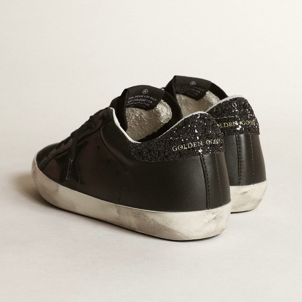 Golden Goose Super-Star Super-Star in black nappa with black star and glitter heel tab(Women's)