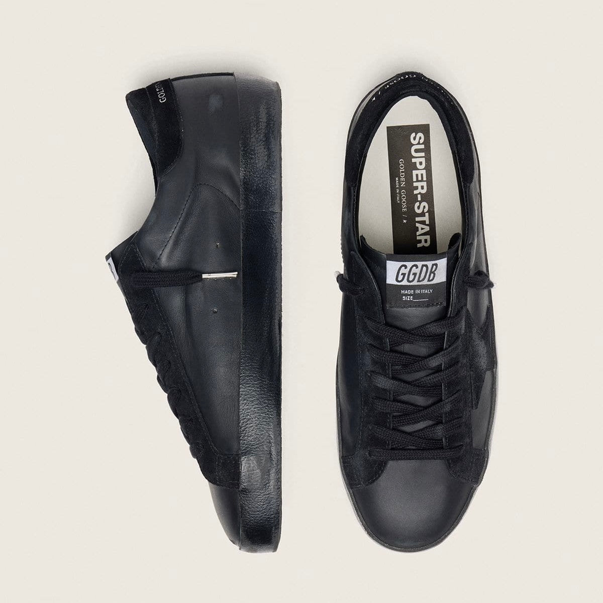 Golden Goose Super-Star in black nappa with black suede star and heel tab(Women's)