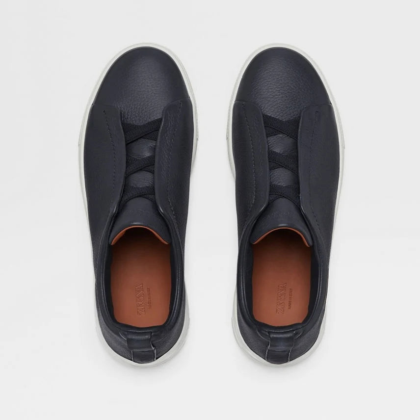 ZEGNA NAVY BLUE DEERSKIN TRIPLE STITCH™ SNEAKERS