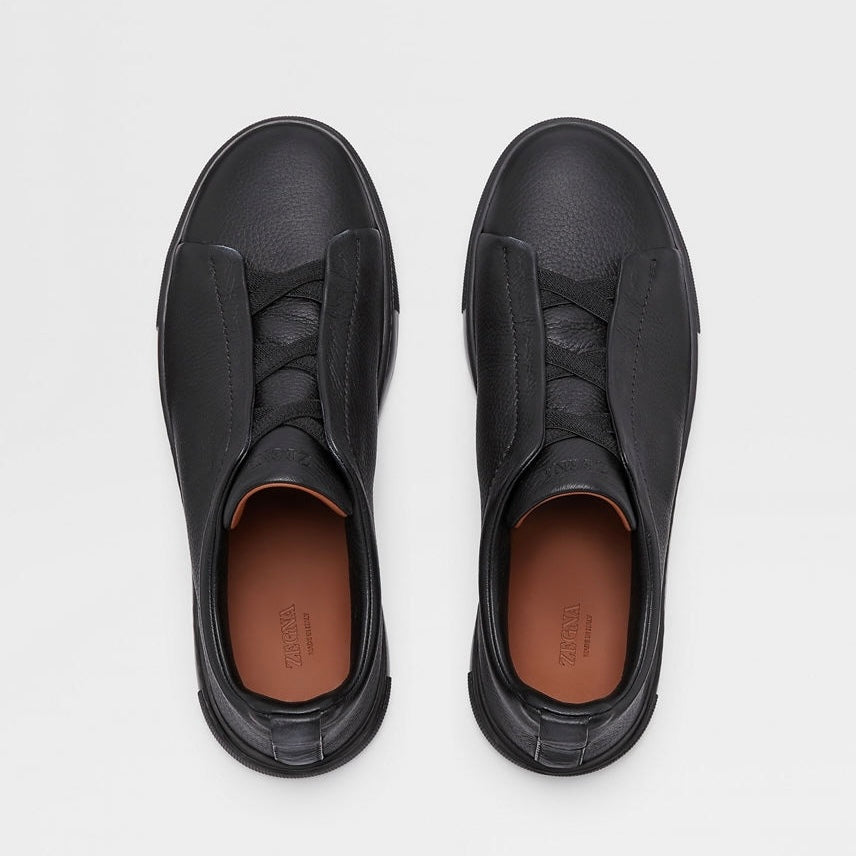 ZEGNA BLACK DEERSKIN TRIPLE STITCH™ SNEAKERS
