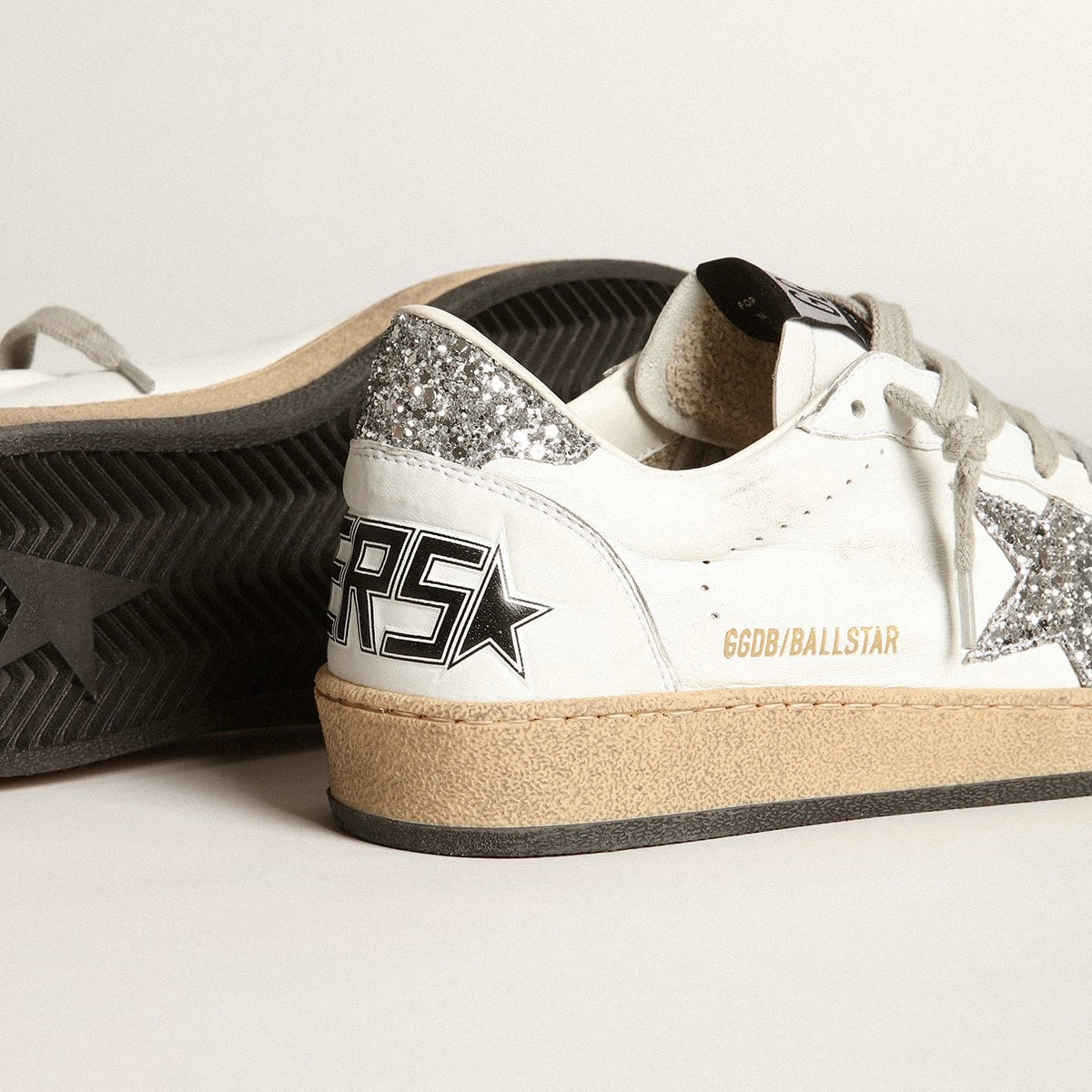 Golden Goose Ball Star in nappa with white star and glitter heel tab(Women's)