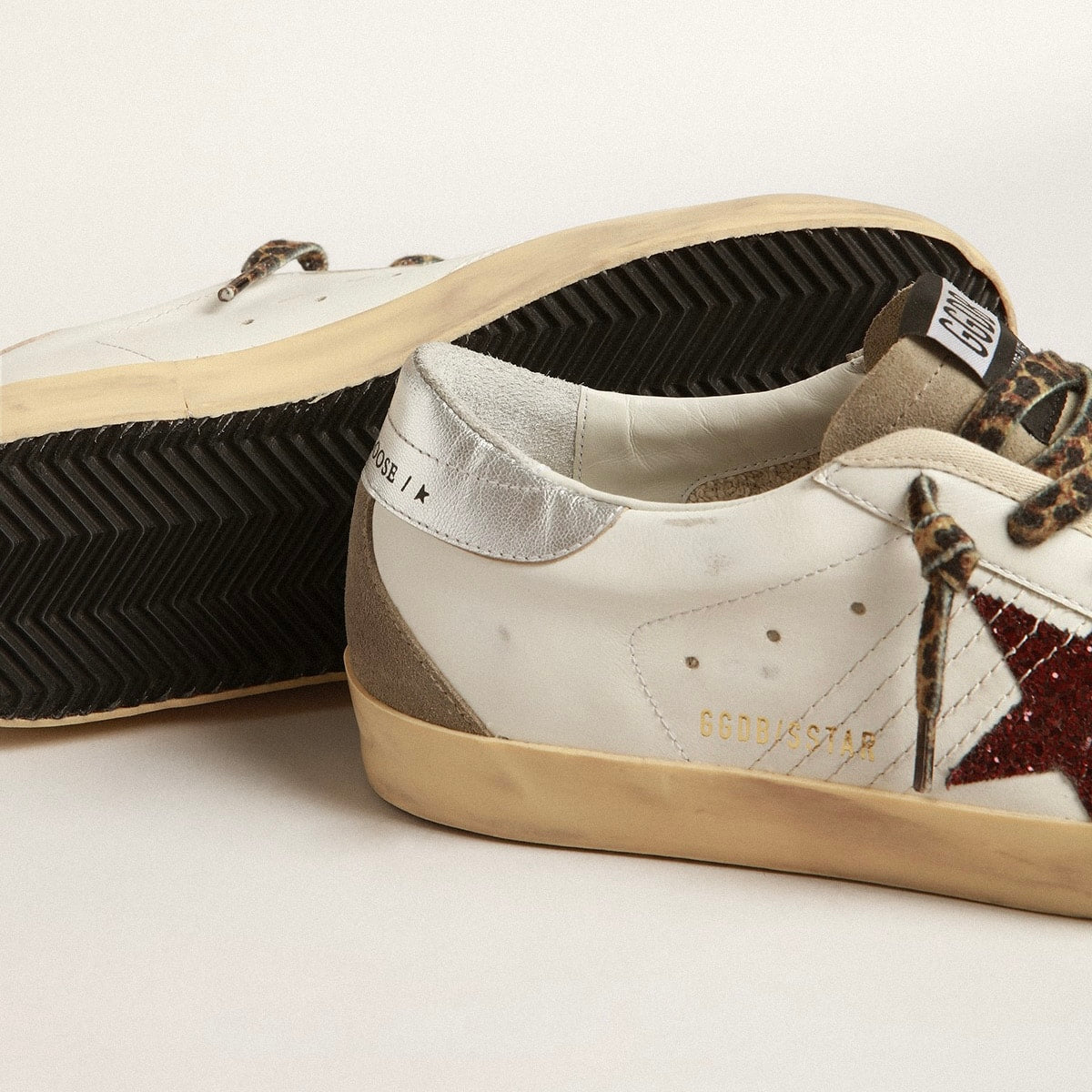 Golden Goose Super-Star with burgundy glitter star and silver heel tab(Women's)