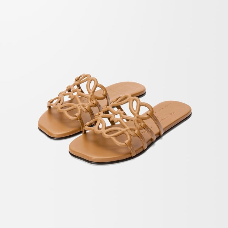 Loewe Petal Anagram leather slides 'Camel'