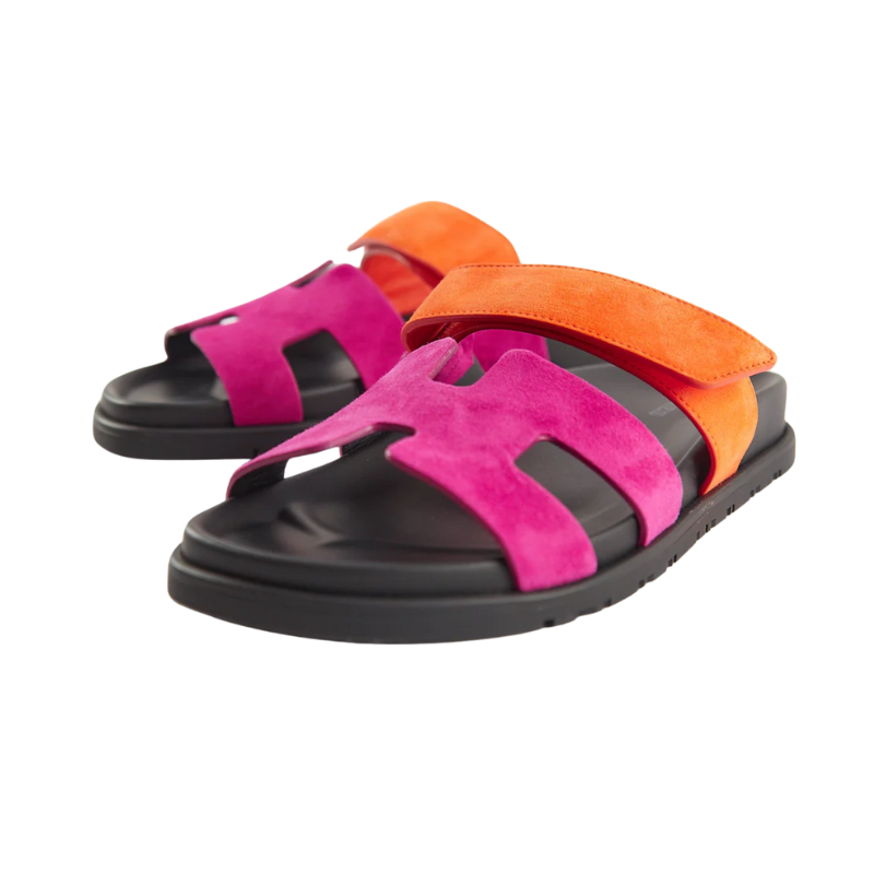 Hermès Chypre Sandals 'Rose Chapas / Orange Synthétique'